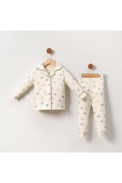 NECİXS BEBEE Sun-Patterned Baby Peter Pan Collar Pajama Set Indigo