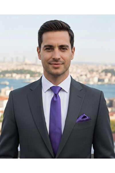 1001 Kravat Men's Gift Set with Purple Tie and Cufflinks with Handkerchief