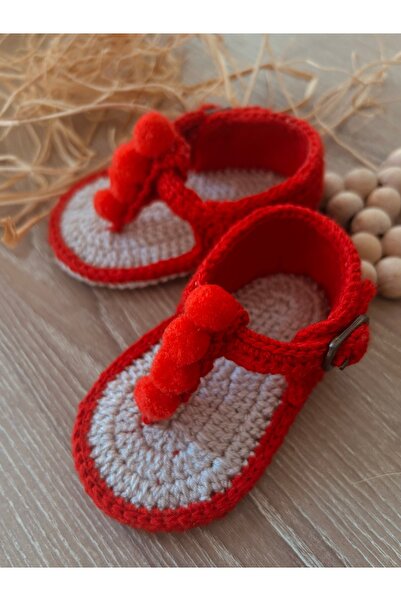 seraskids Handmade Knitted Red Baby Girl Flip Flops Sandals Booties