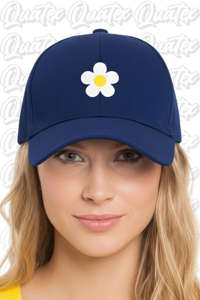 QUATEX Капелюх з вишивкою ромашок – темно-синій, 100% бавовна габардин, унісекс модель