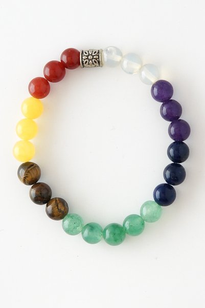 Perlavita Bracelet Natural Stone 7 Chakra 8 mm - Agate Onyx Quartz Amethyst Tiger's Eye Citrine