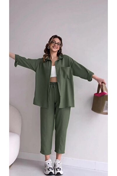 Barbora İkili Takım Elbise Pantolon Gömlek Keten Günlük