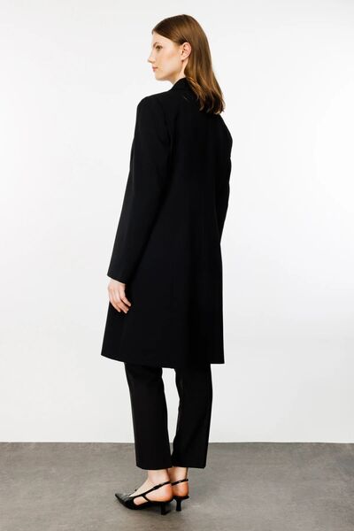 Ekol Plus Size Buttoned Black Women's Top Coat 24Ekl06542