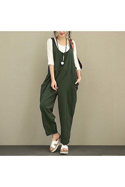 1tarz Keten Günlük Yazlık Kalın Askılı Salopet Kadın Tulum