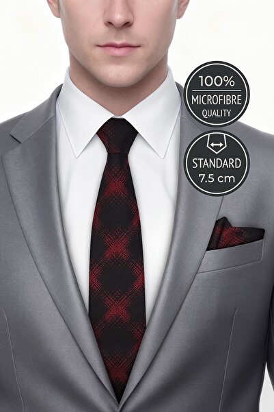 Milleniva Plaid Red Tie & Handkerchief
