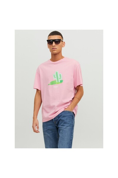 Jack & Jones Ανδρικό μπλουζάκι Jack&jones Crew Neck με στάμπα ροζ από 100% βα...