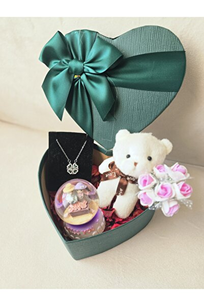 elovya Sevgiliye arkadaşa özel hediye kutusu.Yeşil Mıknatıslı kolye