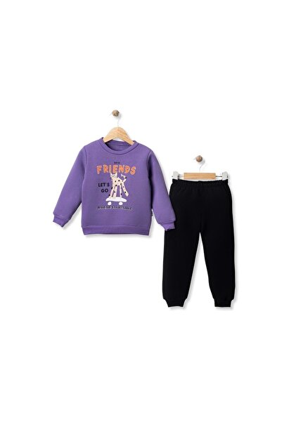 atabay Best Friends Printed Three-Ply Sharded Top and Bottom Set Purple