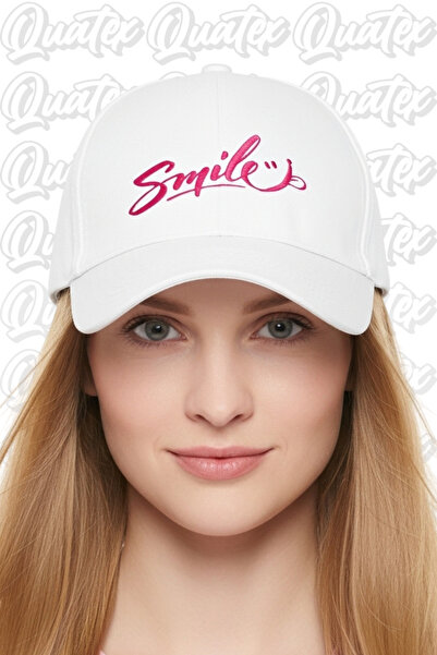 QUATEX Pălărie Brodată Smile – Model Unisex Gabardina Albă 100% Bumbac