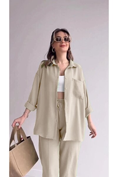 Toridas Linen Casual Women's Double Suit Pants Shirt