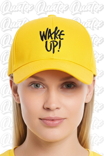 QUATEX Wake up Embroidered Hat – Yellow 100% Cotton Gabardine Unisex Model