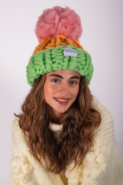 HEYAYS El Örgüsü Ponponlu Yün Kalın Bere