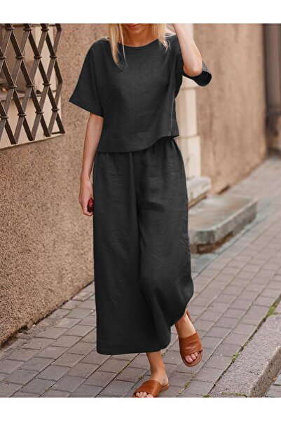 Toridas Keten Günlük Rahat Beli Lastikli Kadın İkili Takım Alt Üst