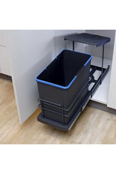 ARON Pyramith Antrasit 24 Litre Teleskopik Raylı Çöp Kovası (P9157)