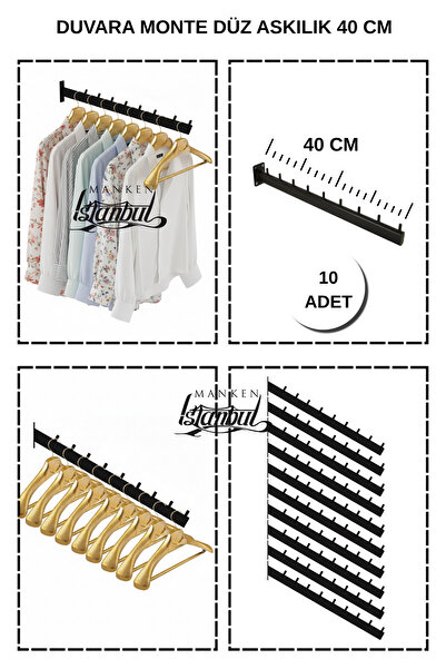Manken İstanbul 10 Adet Duvara Monte Düz 40 cm Askılık Seti - Ev ve İşyerinizde Pratik Askılık