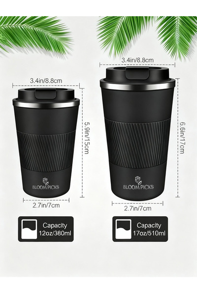BLOOMPİCKS 510 ml Stylish Design Double-Layer Stainless Steel Thermos Cup Leak-Proof Hot-Cold Vehicle-Friendly