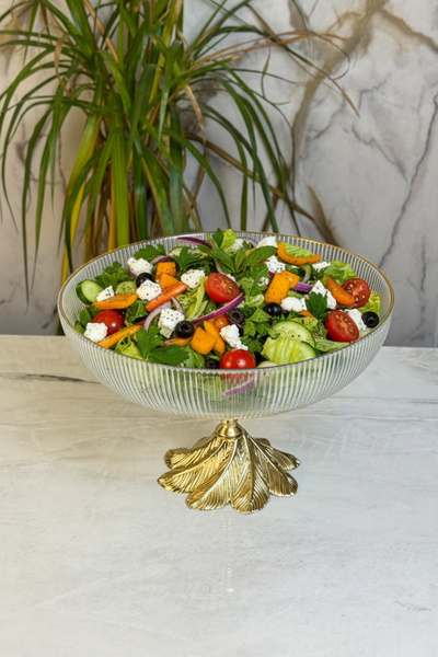 MAY HOME Gold Detaylı Ayaklı Sunumluk Kase & Salata Meyve Sunum Kasesi