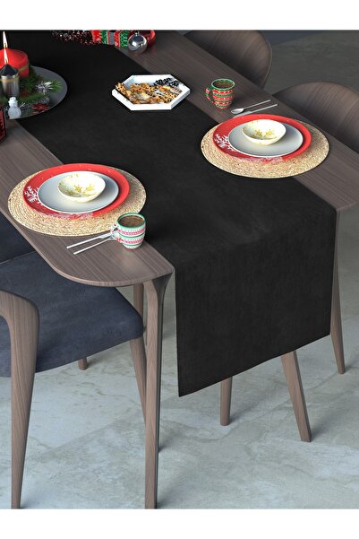 Perle New Year's Concept Velvet Textured Black Color Daily Series Runner 40 X 140