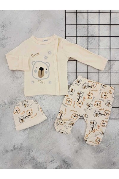 BEBEMER Nazar 061 Big Bear Printed Zibin Set Beige