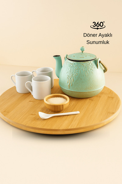 ERKUGO Bambu Dekoratif Yuvarlak Sunum Tabağı, 360 Derece Dönebilen Servis Tab...