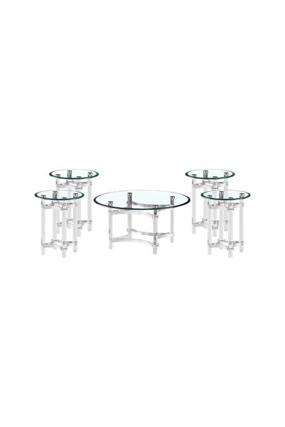 Al Saada Home Acrylic Steel Circular Table Set - Silver - 4+1 Pieces