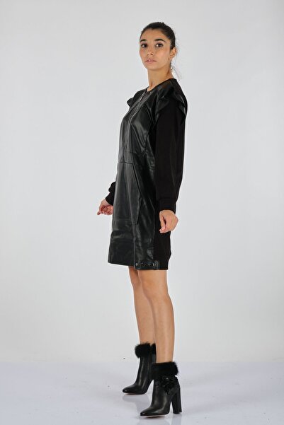 Unıquemode Унікальна модель мінімалістичного довгого шкіряного плаття з довгими рукавами - повсякденна елегантність