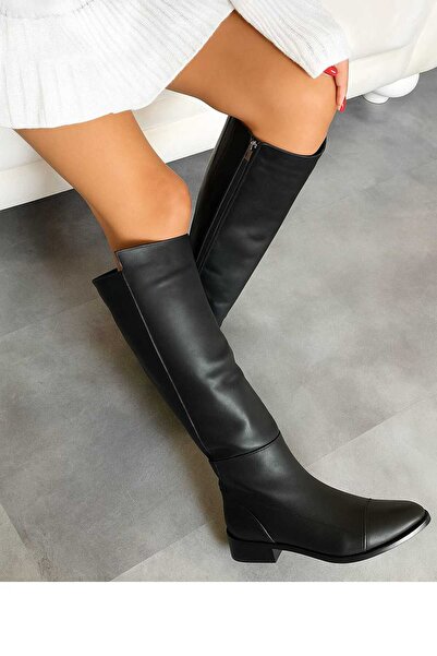 POTEEN حذاء ركوب الخيل للسيدات من جوكر بسحاب جانبي P312-أسود