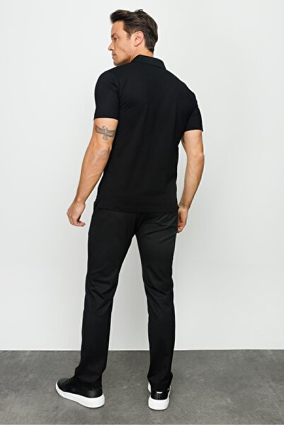 Desen Triko Ανδρικό μπλουζάκι πόλο με κουμπιά τσέπης μαύρο