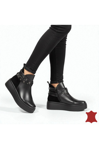 starlike Γυναικείες μαύρες μπότες από γνήσιο δέρμα με φερμουάρ