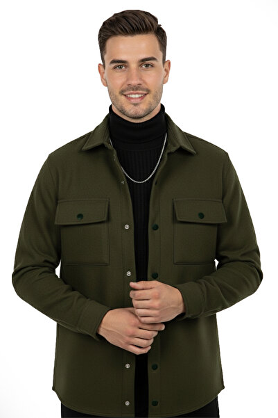 DeepSEA Ανδρικό μπουφάν χακί με κασμίρ – Μπουφάν με κουμπώματα με τσέπες με άνετη εφαρμογή 2500559