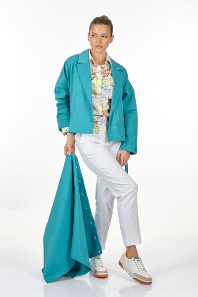 Perspective Two Piece Turquoise Women's Trench Coat23070363