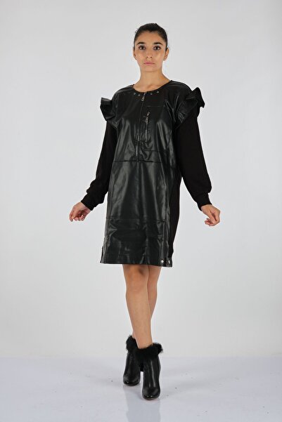 Unıquemode Унікальна модель мінімалістичного довгого шкіряного плаття з довгими рукавами - повсякденна елегантність