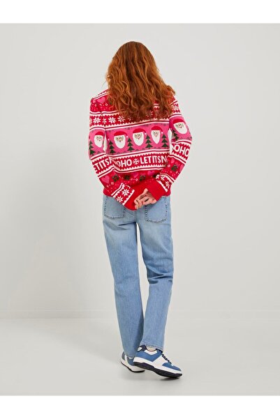 Jack & Jones Jjxx Crew Neck Regular Pattern Red Sweater Women Jxmas Crew Neck Knit