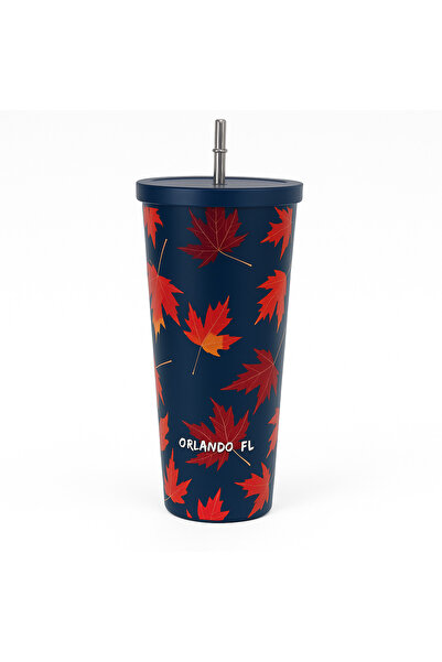 OGS Thermal mug with an autumn leaf design, stainless steel with insulation t...