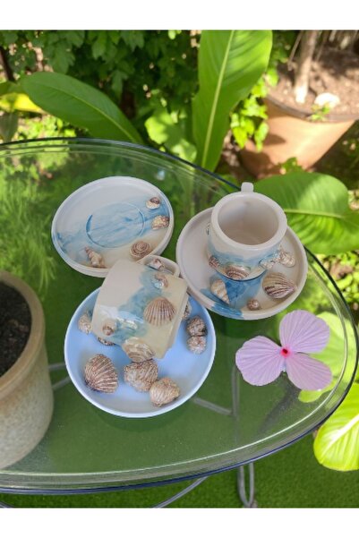 Kübistseramik Deniz Kabuklu El Yapımı Deniz Temalı Bodrum Türk Kahvesi Espres...