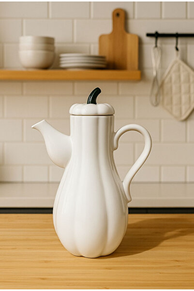 Kitchen Pembelia Beyaz Porselen 1000 ml Yağdanlık Bal Kabak Model Yağlık