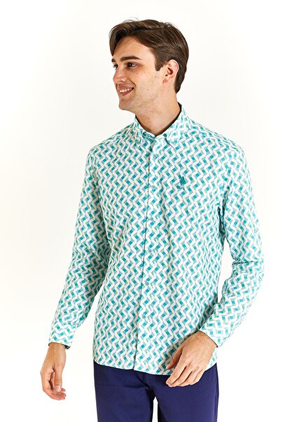 U.S. Polo Assn. Ανδρικό πουκάμισο με γεωμετρικό σχέδιο μακρυμάνικο - μινιμαλιστικό