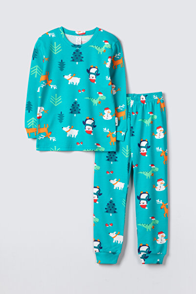 Krazber Christmas Themed Unisex Children's Pajamas Set - Turquoise