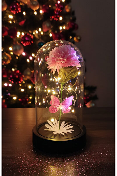 Genel Markalar Pembe Kelebek buketi Kasımpatı çiçekli fanus Sevgiliye Hediye Işıklı Hediyelikler 24 Kasım