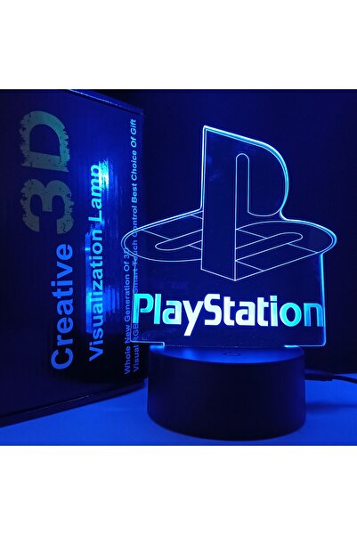3D 3D holographic LED light in the shape of the PlayStation 7 logo with a black base