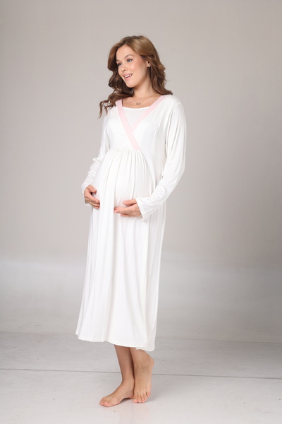 Lohussa Γυναικείο Σετ Νυχτικό Μακρυμάνικο Χειμερινό Ζακάρ Πλήρες Μήκος Ειδικού Σχεδιασμού Νυχτικό Μητρότητας