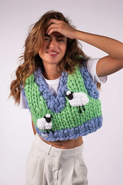 HEYAYS Sheep El Örgüsü Crop Süveter