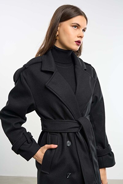 My Loore Crna Oversize kroj Midi visina Postavljeno Na vezivanje Kašmir tkani...