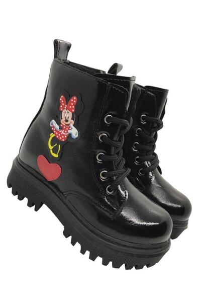 MARKABONİ Kız Çocuk Suya Soğuk Havaya Dayanıklı Minnie Figürlü Kışlık Siyah Rugan Bot Ayakkabı