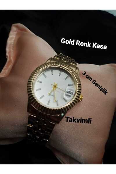 LA BOSS ساعة يد نسائية من الفولاذ الذهبي موديل رولكسي، لون ذهبي فولاذي مع تقو...