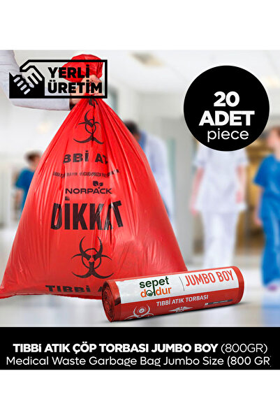 Sepet Doldur Tıbbi Atık Çöp Torbası Jumbo Boy 800 Gr (20 Adet)
