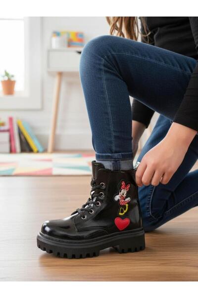 MARKABONİ Kız Çocuk Suya Soğuk Havaya Dayanıklı Minnie Figürlü Kışlık Siyah Rugan Bot Ayakkabı