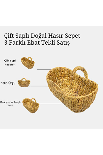 CasaLinda Doğal Hasır Dikdörtgen Sepet Rustik Kahverengi Bej Tonları, Ev Deko...