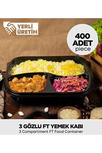 Sepet Doldur Thermoform 3 Compartment Food Container + Lid - 200 Pieces (Micr...