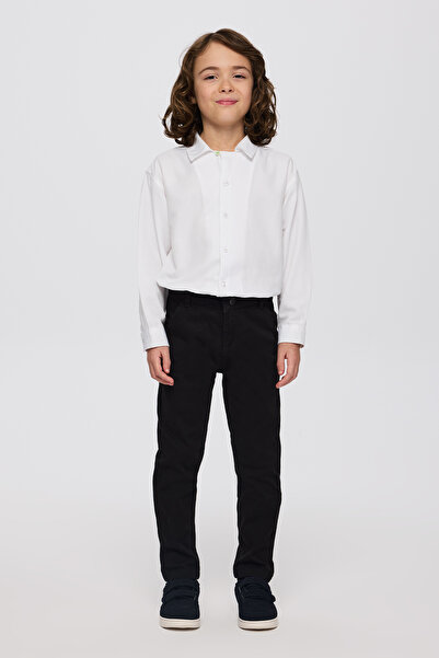 Panço Erkek Çocuk Beli Lastikli Pile Detaylı Siyah Pantolon